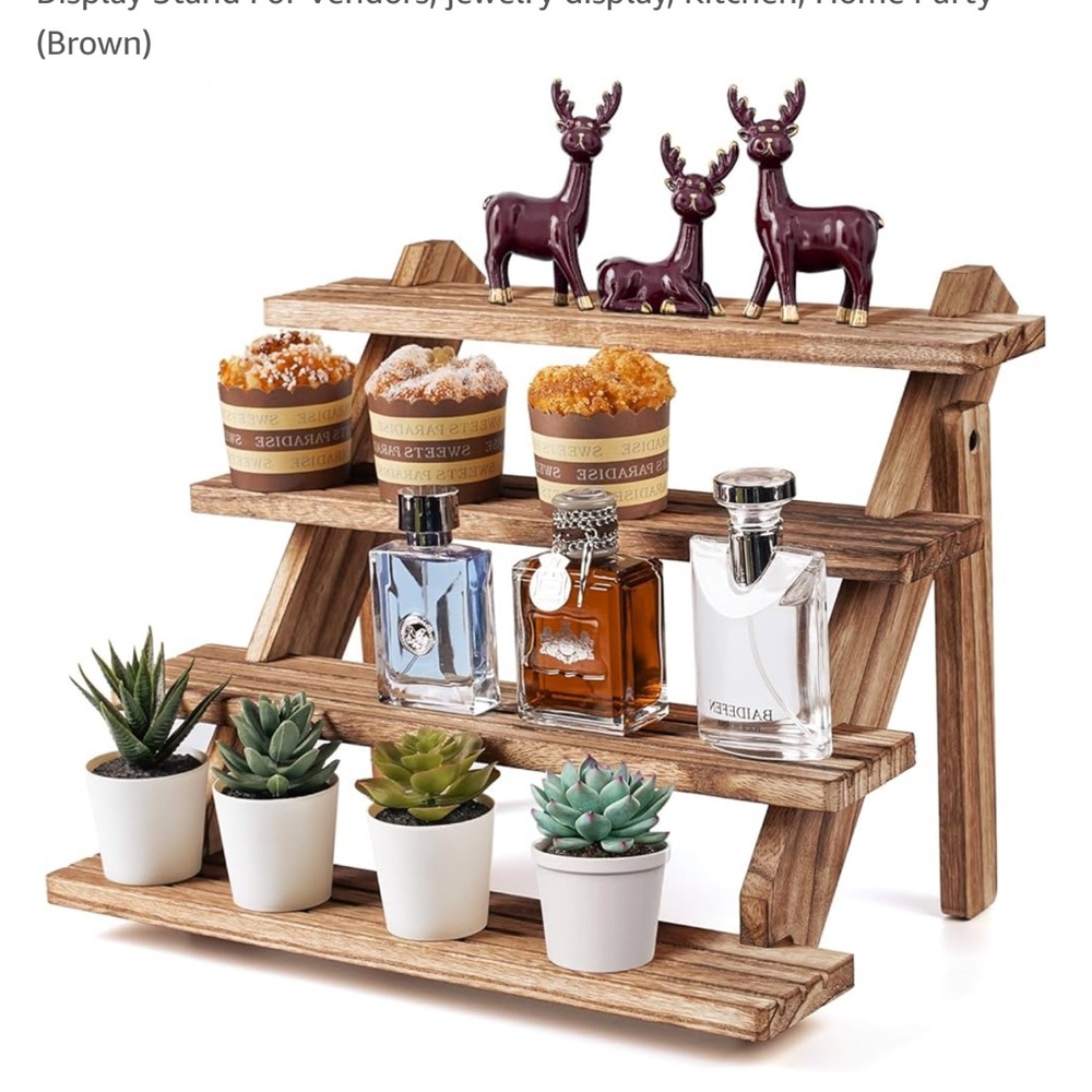4 tier display stand made of brown wood New in box